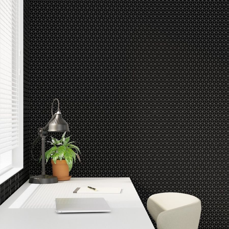 Small Black and Faux Metallic Silver Art Deco 3D Geometric Cubes Wallpaper geometric cubes wallpaper