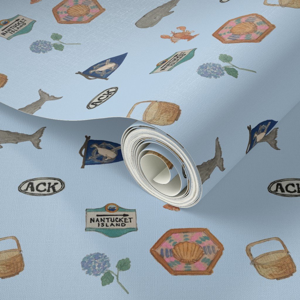 Nantucket Island Hand Painted Watercolors of its Symbols Signs and Wallpaper sperm whale wallpaper