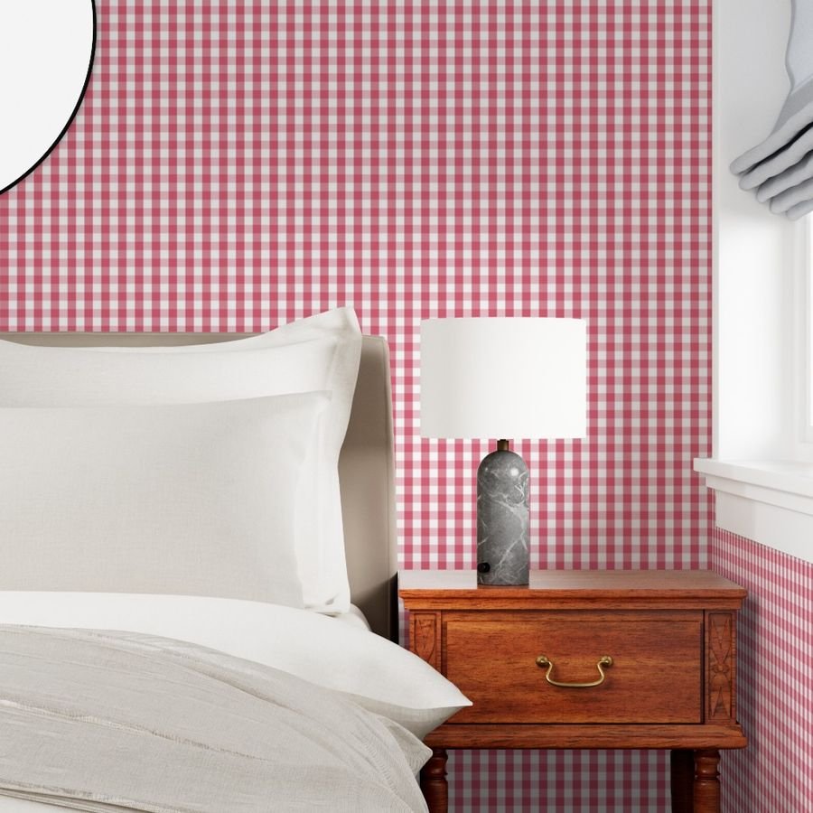 1 inch Nantucket Red Gingham Check Plaid Pattern Wallpaper faded red wallpaper