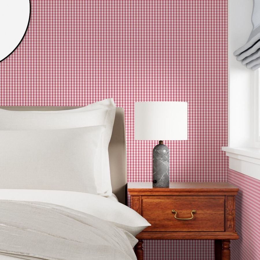 1/2 inch Nantucket Red Gingham Check Plaid Pattern Wallpaper faded red wallpaper