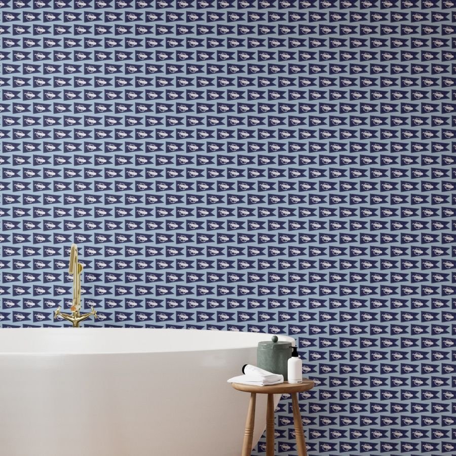 Nantucket Sperm Whale Burgee Flag Handpainted on Pale Blue Wallpaper nantucket island wallpaper