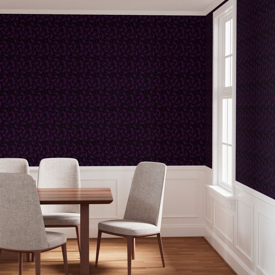 Small Purple Dancing Halloween Skeletons Scattered On Black Wallpaper bright purple wallpaper
