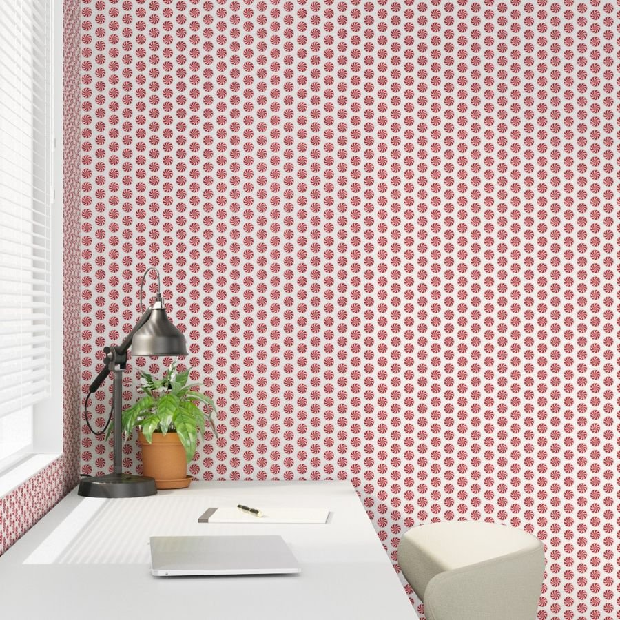 Red and White Peppermint Christmas Candy Swirls on White Wallpaper white background wallpaper