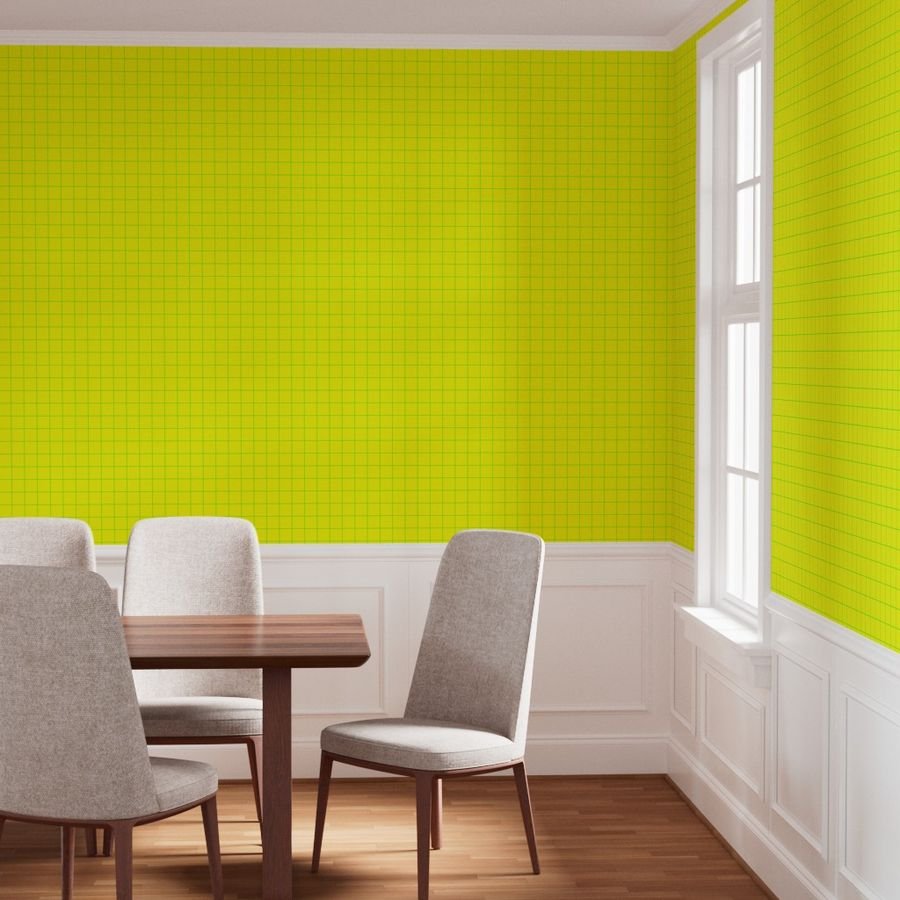 Green on Yellow on Lemon and Lime Grid 2 inch Wallpaper lemon and lime wallpaper