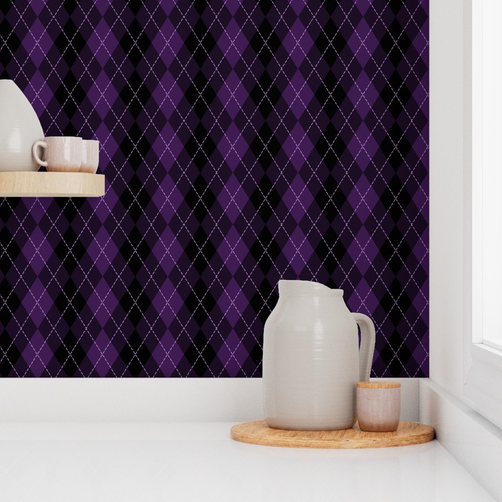 Dark Purple Argyle Diamond Check Wallpaper purple check wallpaper