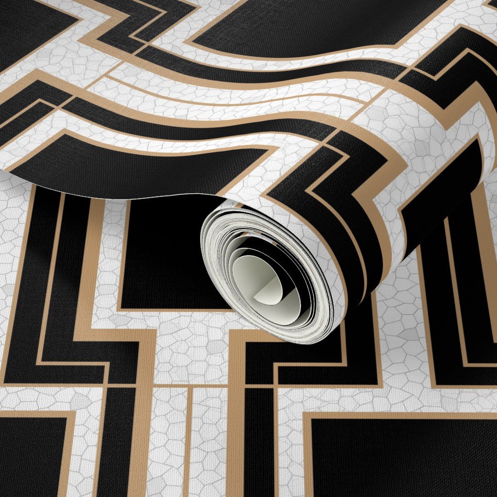 Small Art Deco Geometric Rectangles in Black and Faux Gold with Off Wallpaper off white wallpaper