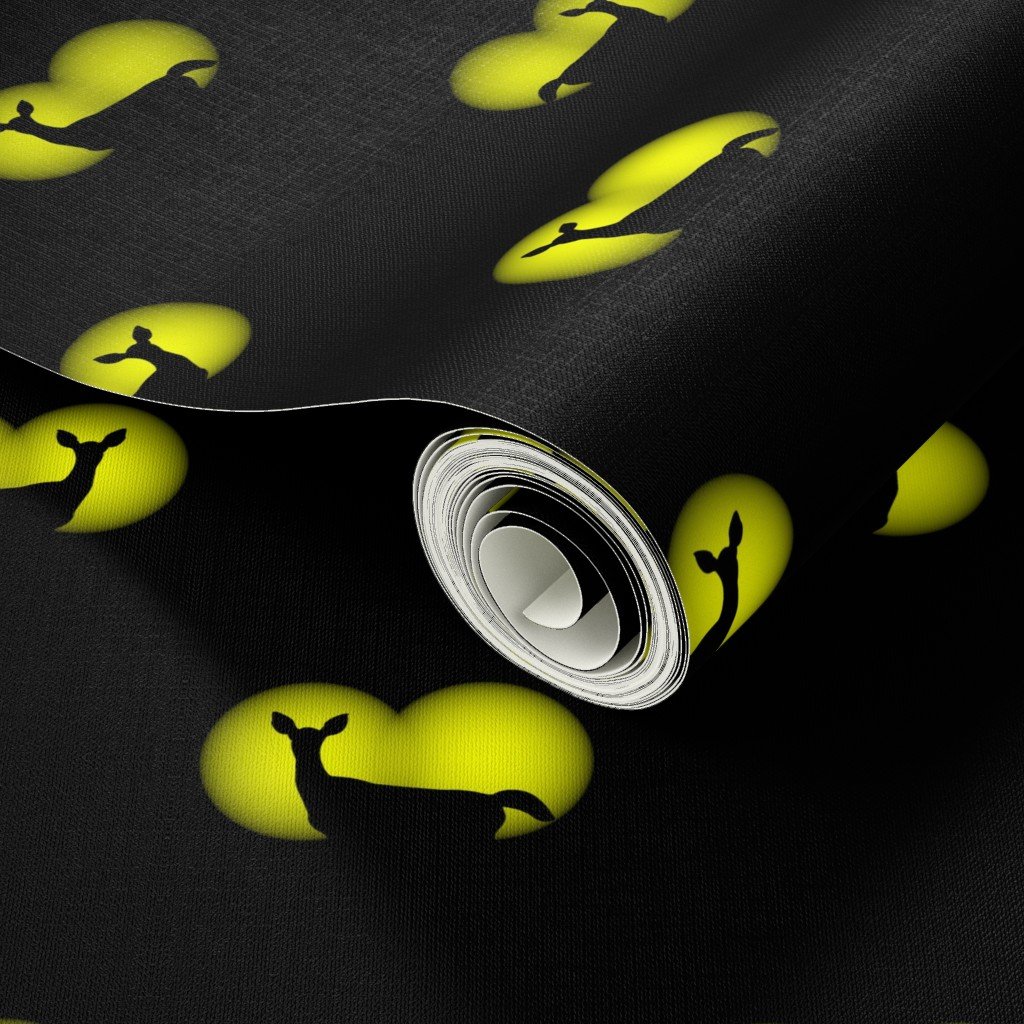 Deer Caught in Headlights- Bright Yellow Eyes in the Dark Wallpaper bright yellow wallpaper
