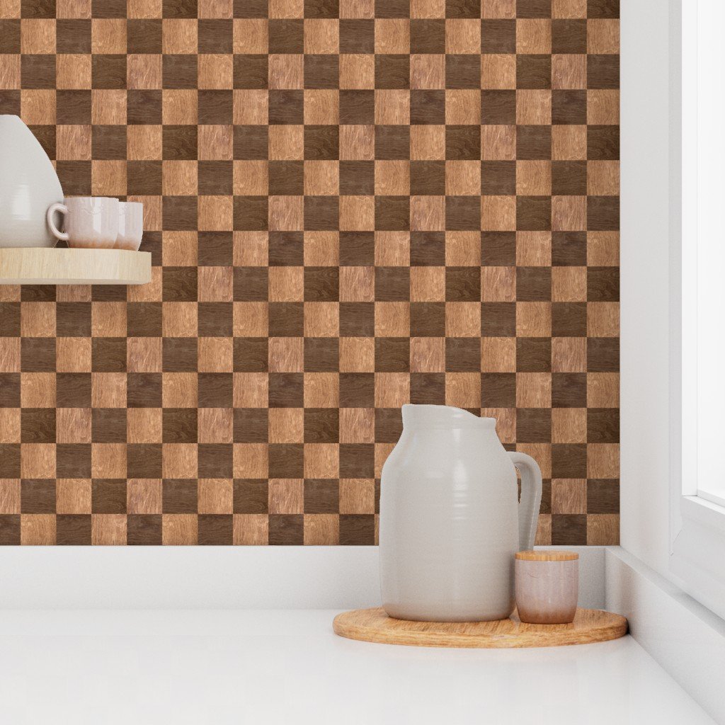 2 inch Dark Wood Checkerboard Chess Marquetry Pattern Wallpaper dark wood wallpaper
