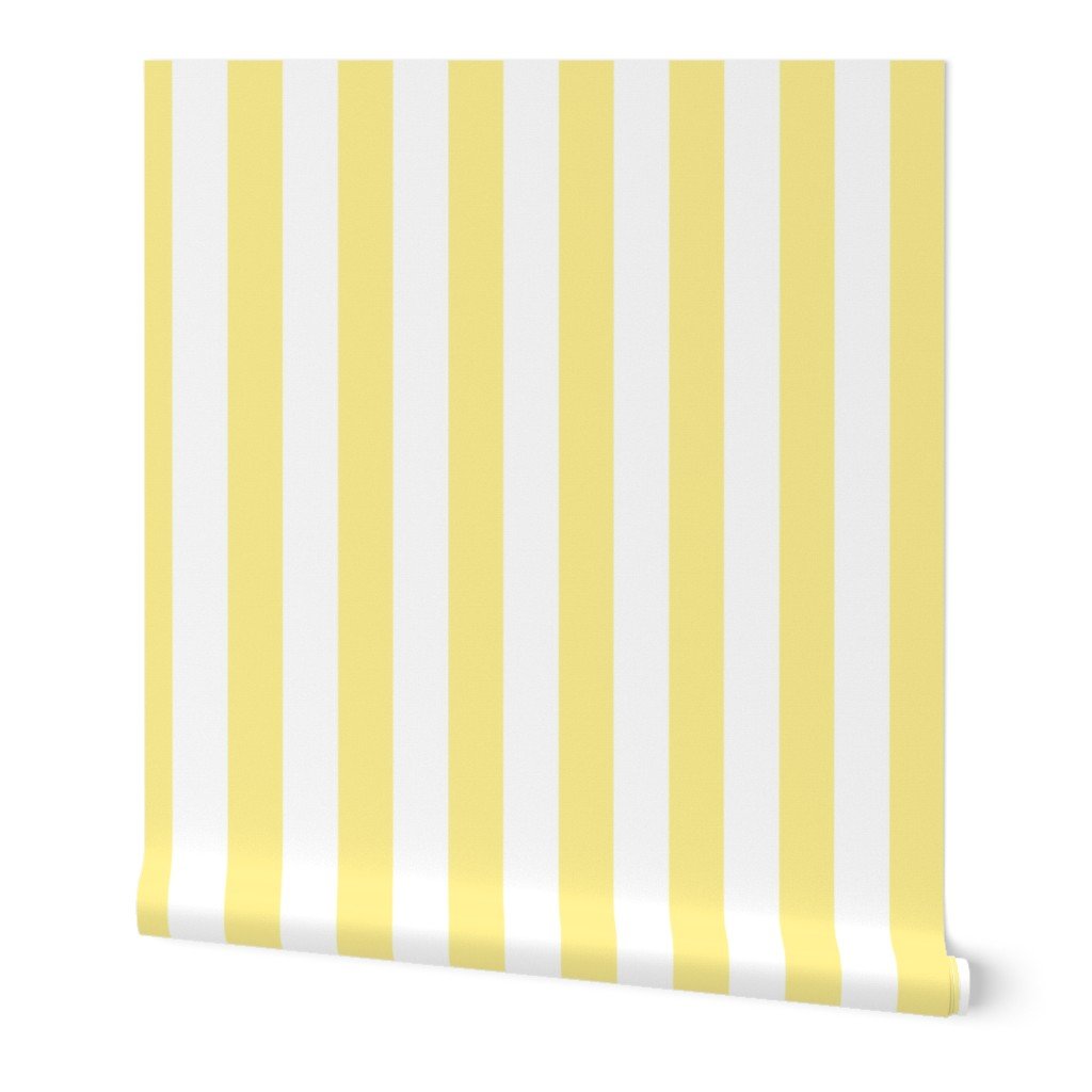 Buttermilk Yellow and White 2 Inch Vertical Cabana Stripes Wallpaper two inch stripe wallpaper
