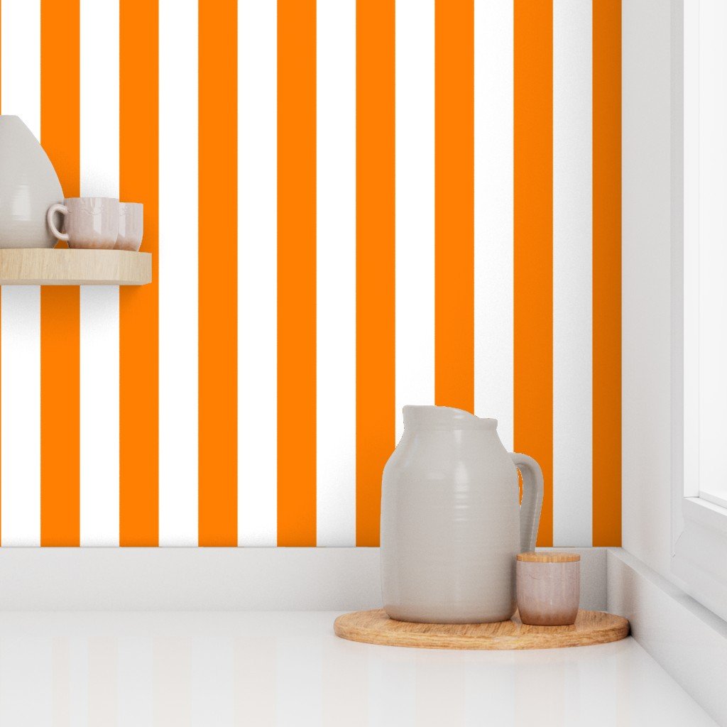 Florida Orange and White Vertical Stripes Wallpaper orange white strip wallpaper