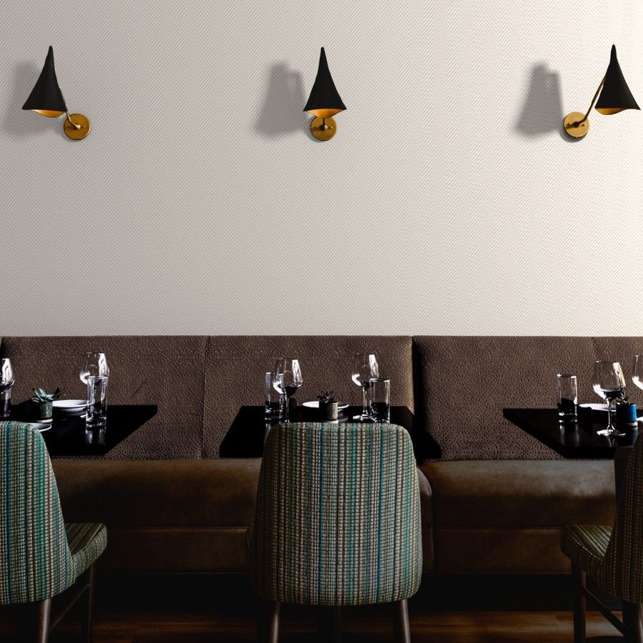 Natural and White Geometric Herringbone Pattern Wallpaper cloth wallpaper