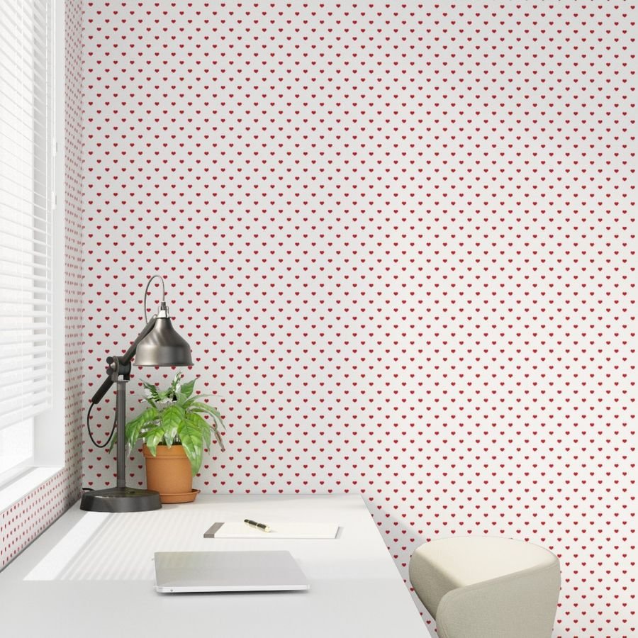Mini Poppy Red Valentines Polkadot Love Hearts on White Background Wallpaper love heart wallpaper