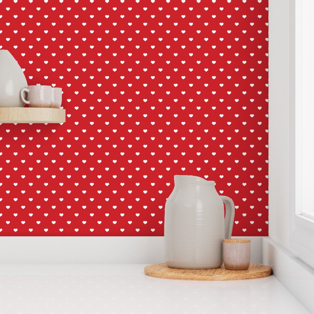 Mini White Valentines Polkadot Love Hearts on Poppy Red Background Wallpaper love heart wallpaper