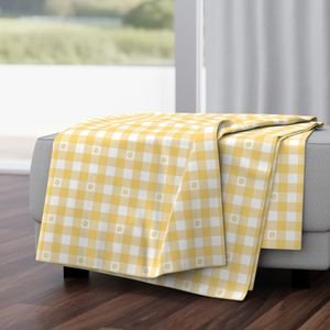 Buttercup Yellow and White Gingham Check with Center Floral Medallions in Home Decor Collection Home Styling Collection cafe gingham throw blanket design