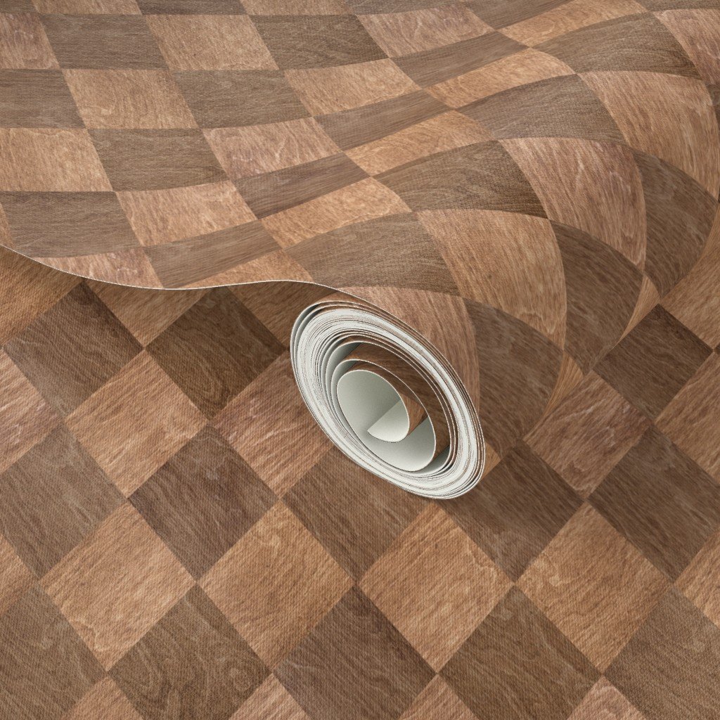 Light and Dark Wood Harlequin Diamond Check Marquetry Wallpaper wood carving wallpaper