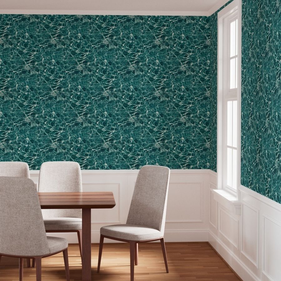 Deep Teal Ocean Water Ripple Reflections with Shimmering Coastal Waves Wallpaper green water wallpaper