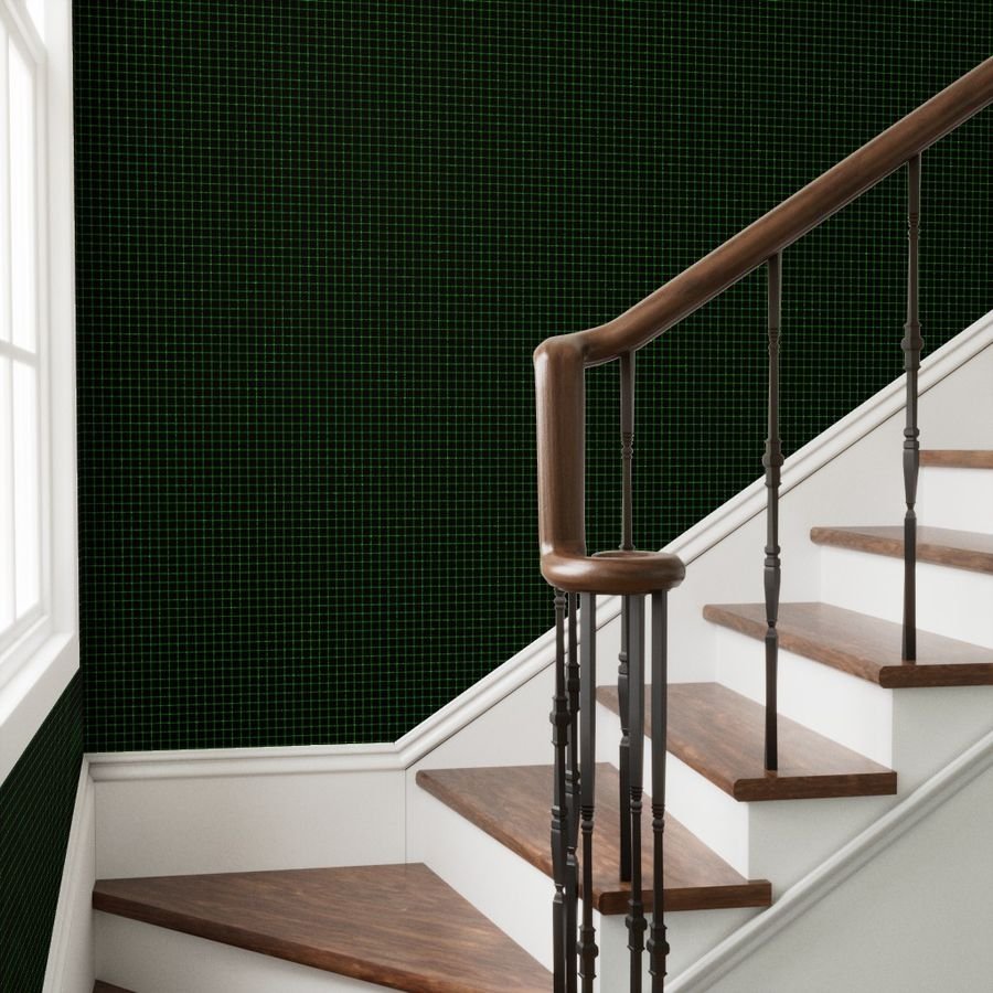 Small Matrix Optical Illusion Grid in Black and Neon Green Wallpaper dots wallpaper