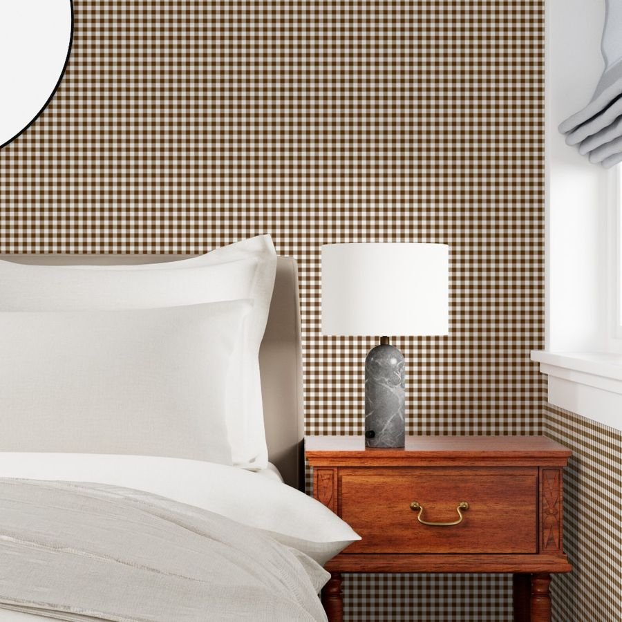 Brown and White Buffalo Check Gingham Plaid Wallpaper gingham table runner wallpaper