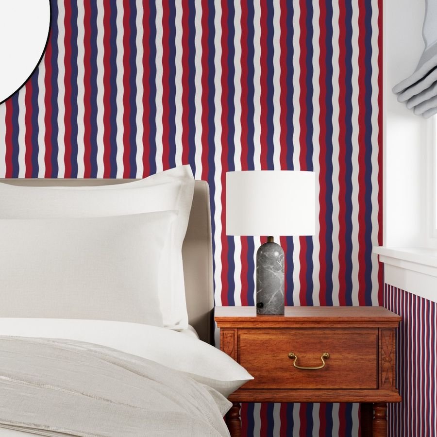 USA Red White and blue 1 inch Scalloped Vertical Waves Wallpaper red white blue wallpaper