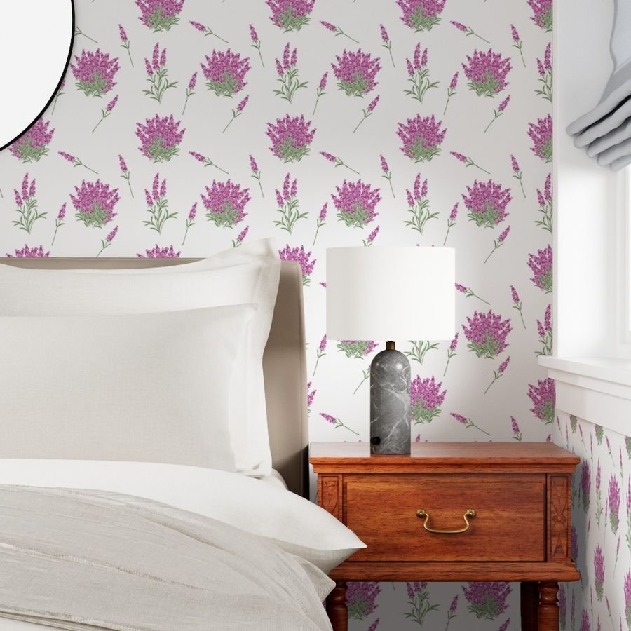 Pink Floral Sprig on White Wallpaper pink floral wallpaper