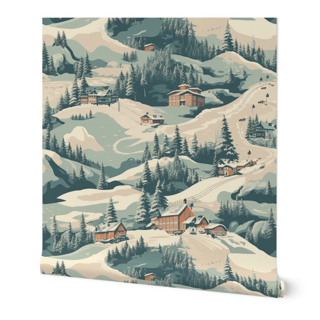 Vintage Ski Slope Blue Interior Collection Decor Collection skiing slope wallpaper