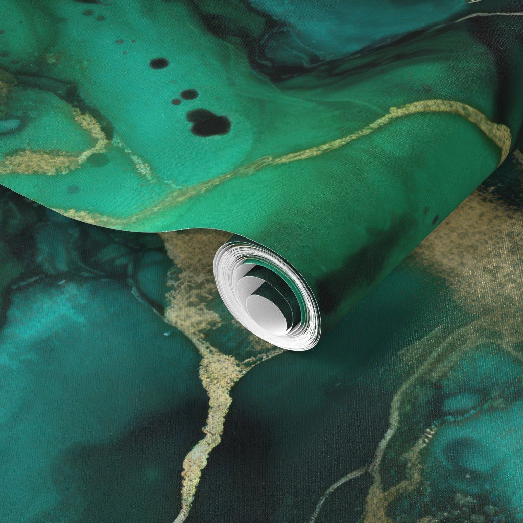 Emerald and Gold Alcohol Ink 4 Wallpaper marbled ink wallpaper
