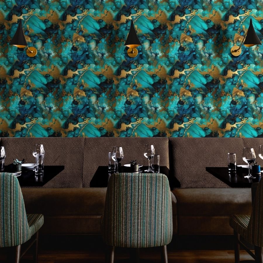 Turquoise and Gold Alcohol Ink 1 Wallpaper metallic swirls wallpaper