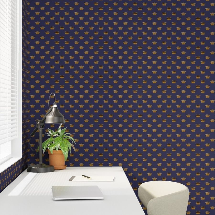Small 1.5 Inch Gold Crowns on Royal Blue Wallpaper metallic gold wallpaper