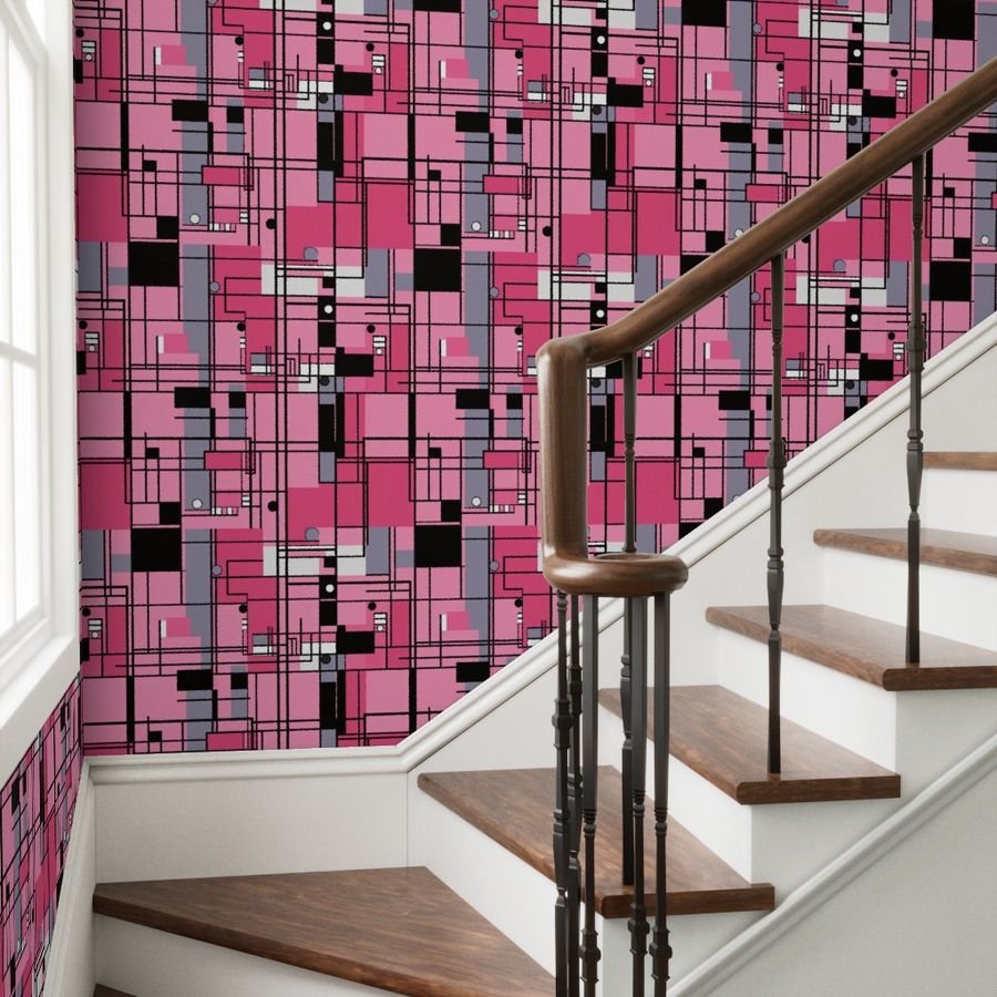 De Stijl Geometric Color Pattern in Pink Wallpaper pink colors wallpaper