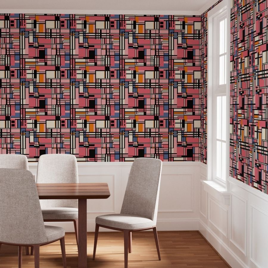 De Stijl Geometric Color Pattern in Pink Wallpaper pink colors wallpaper