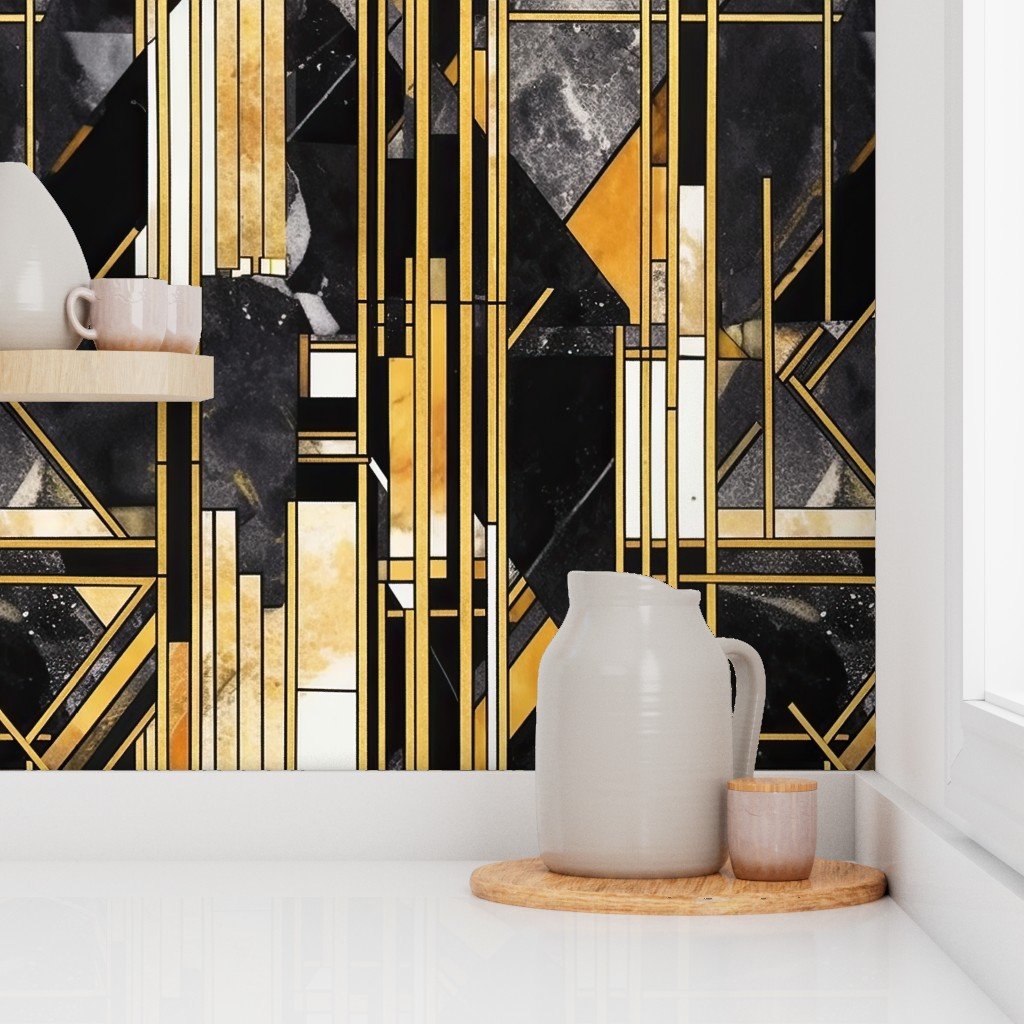 De Stijl black and gold artdeco watercolor Wallpaper art deco wallpaper