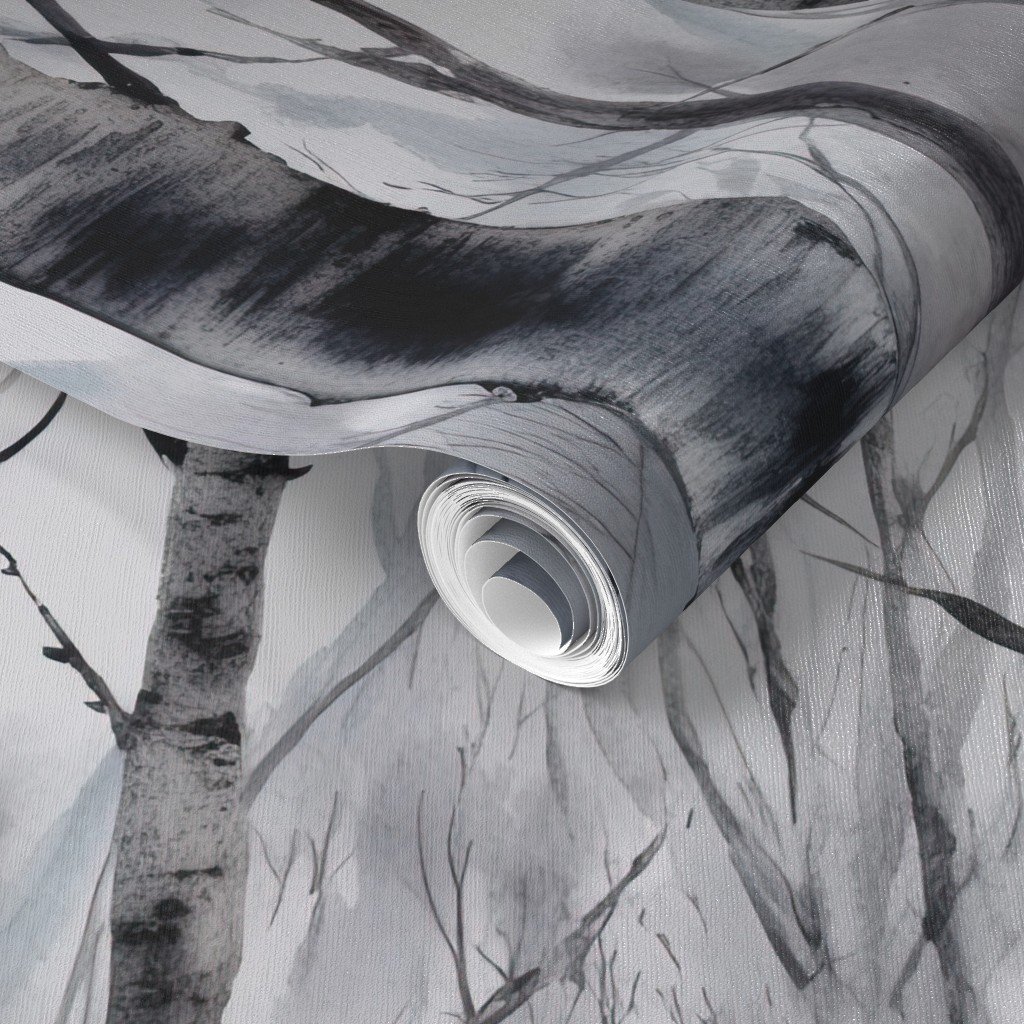 Endless Silver Birch Tree Dreamscape Trees in Misty Forest Wallpaper silver birch woods wallpaper