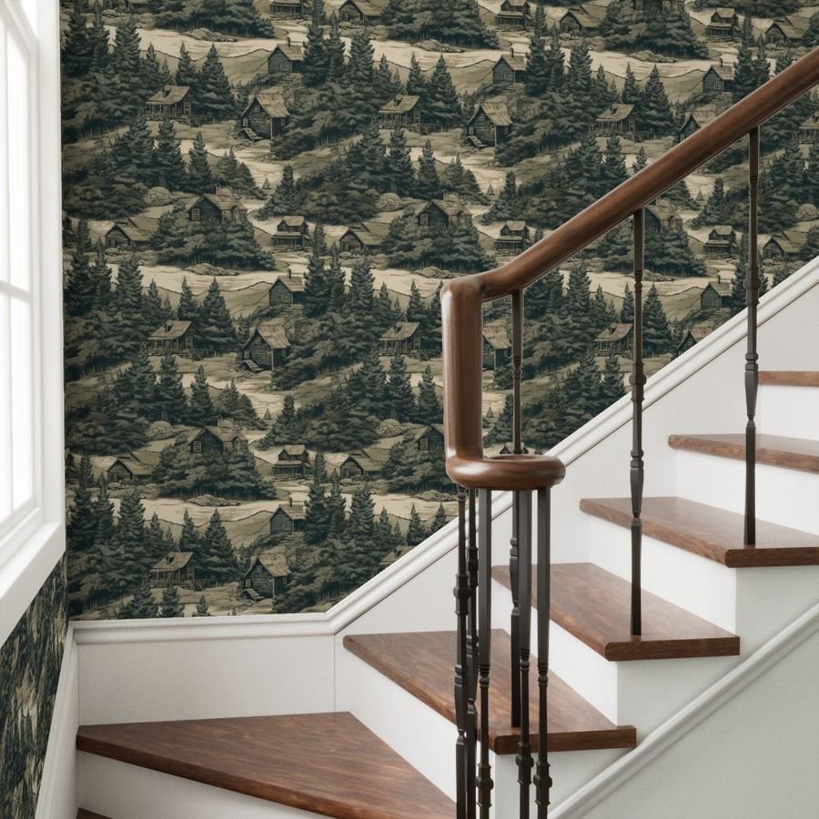 Montana Treescape Evergreens with Cabins Wallpaper montana cabins wallpaper