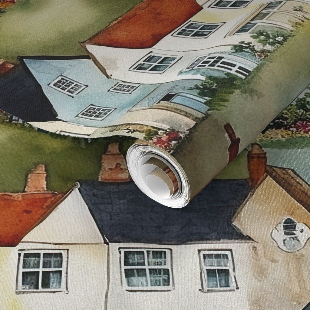 English Village Houses in Watercolor Wallpaper watercolor houses wallpaper
