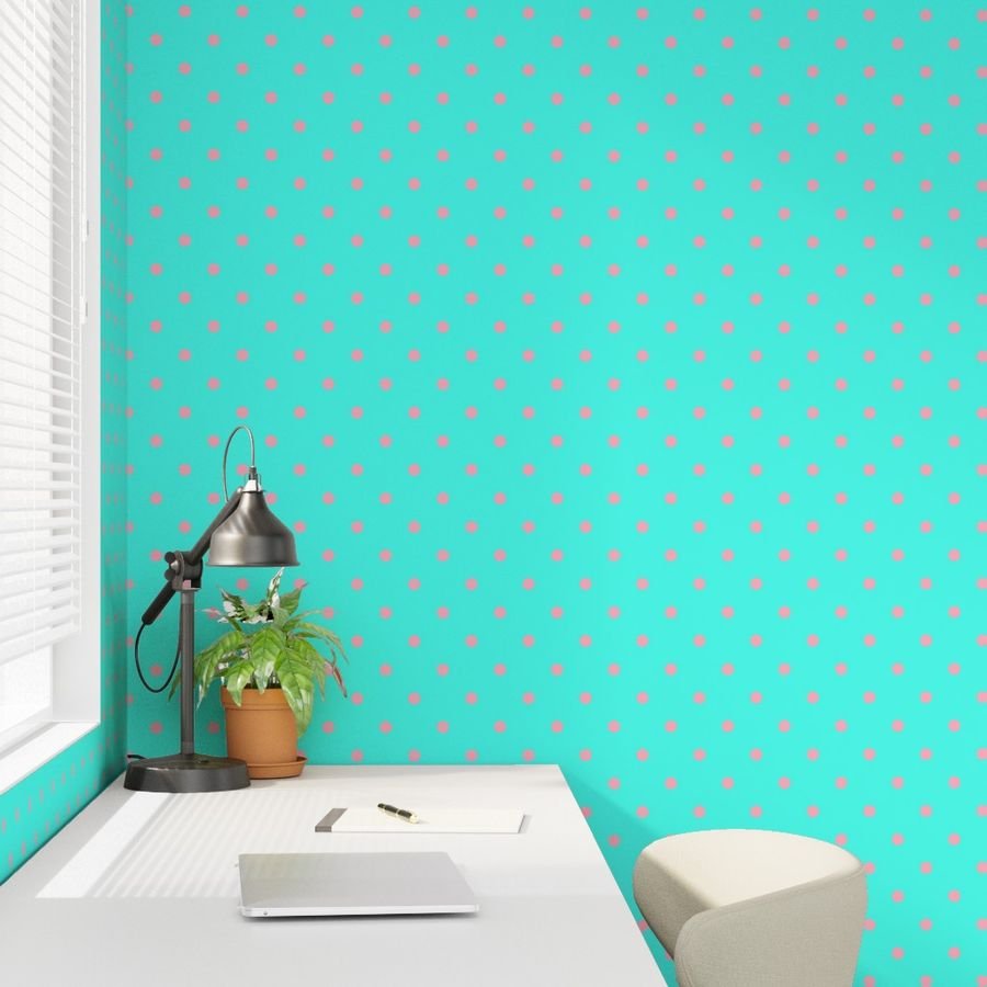 Large Polka Dots in Palm Beach Pink and on South Beach Aqua Blue Wallpaper pink spots wallpaper