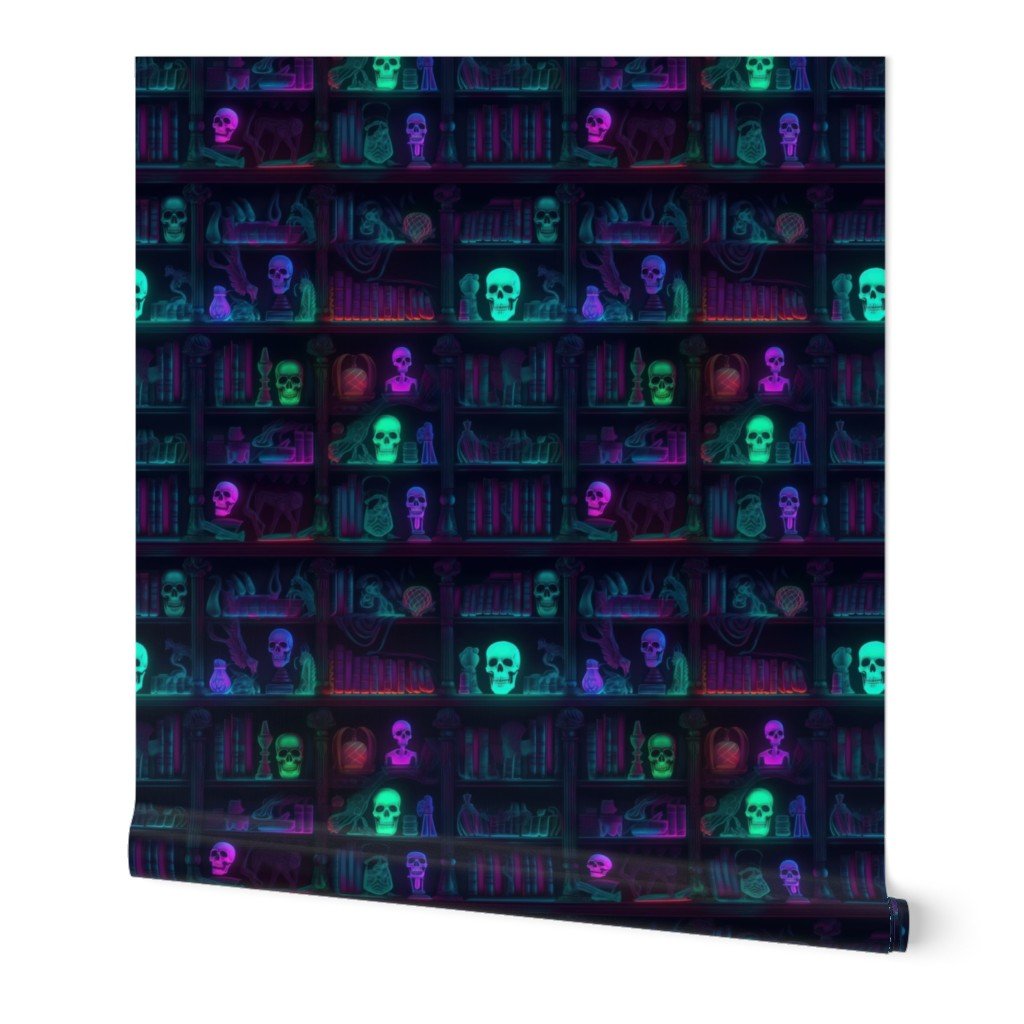 Small Spooky Photo realistic Dark Academia Bookshelves in Bright Wallpaper spooky library wallpaper