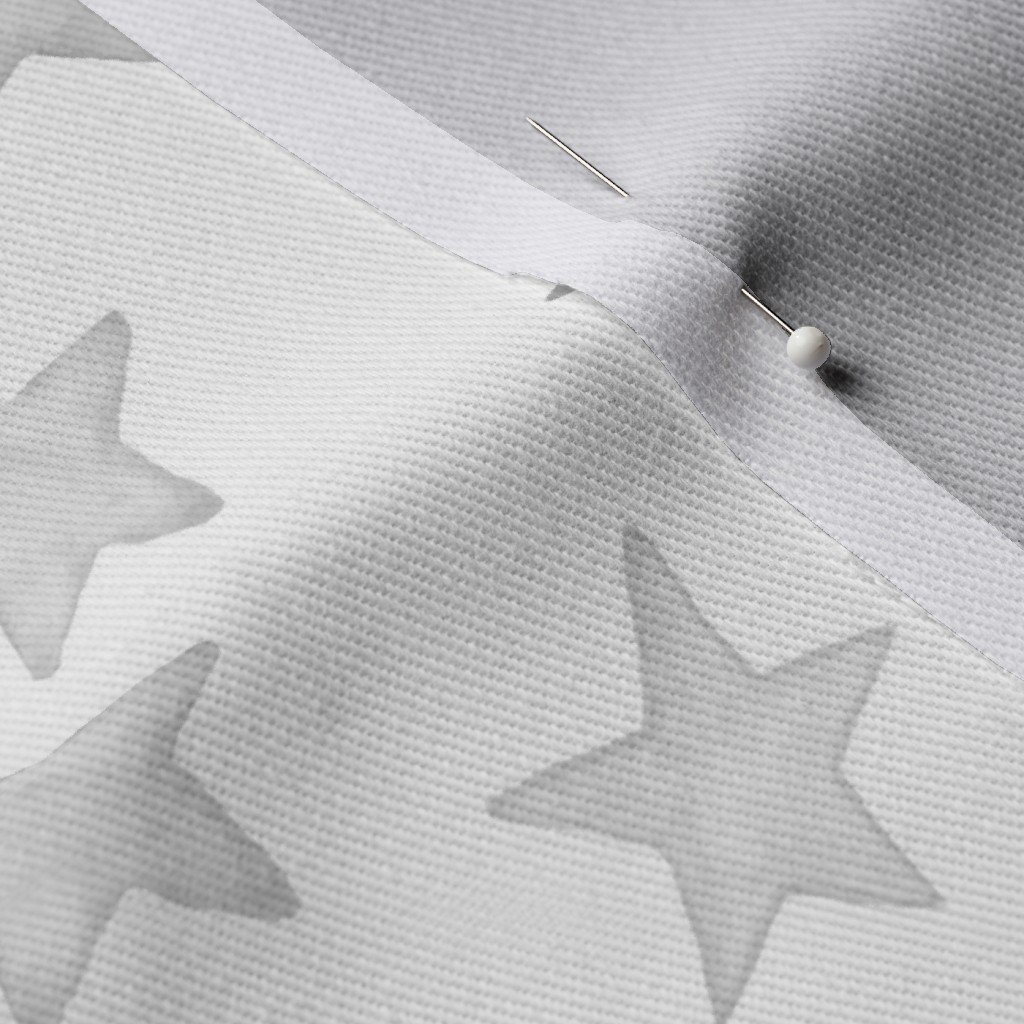 Silver Grey Faded Christmas Stars on White Fabric faded silver fabric