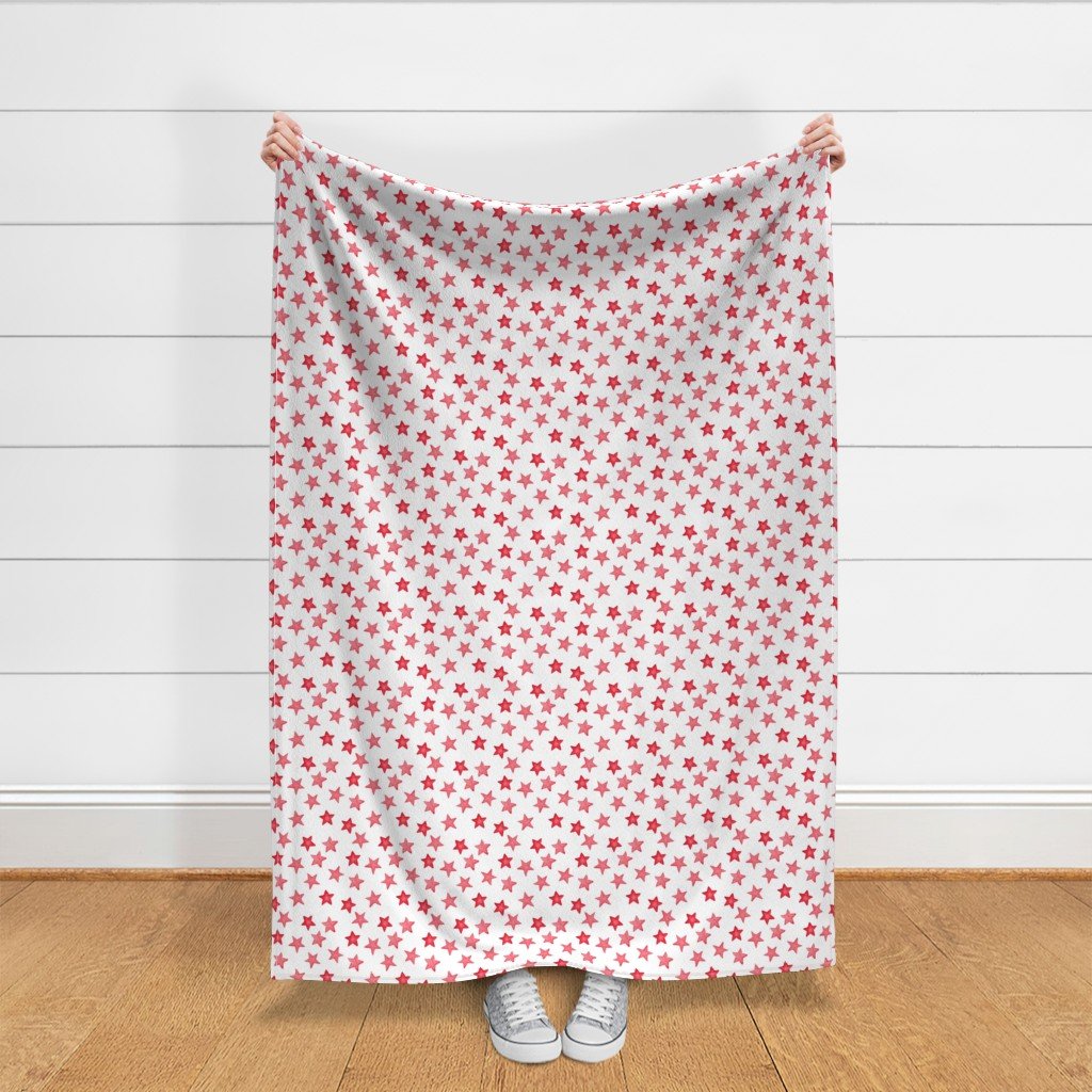Faded Red Christmas Stars on White Fabric christmas pattern fabric