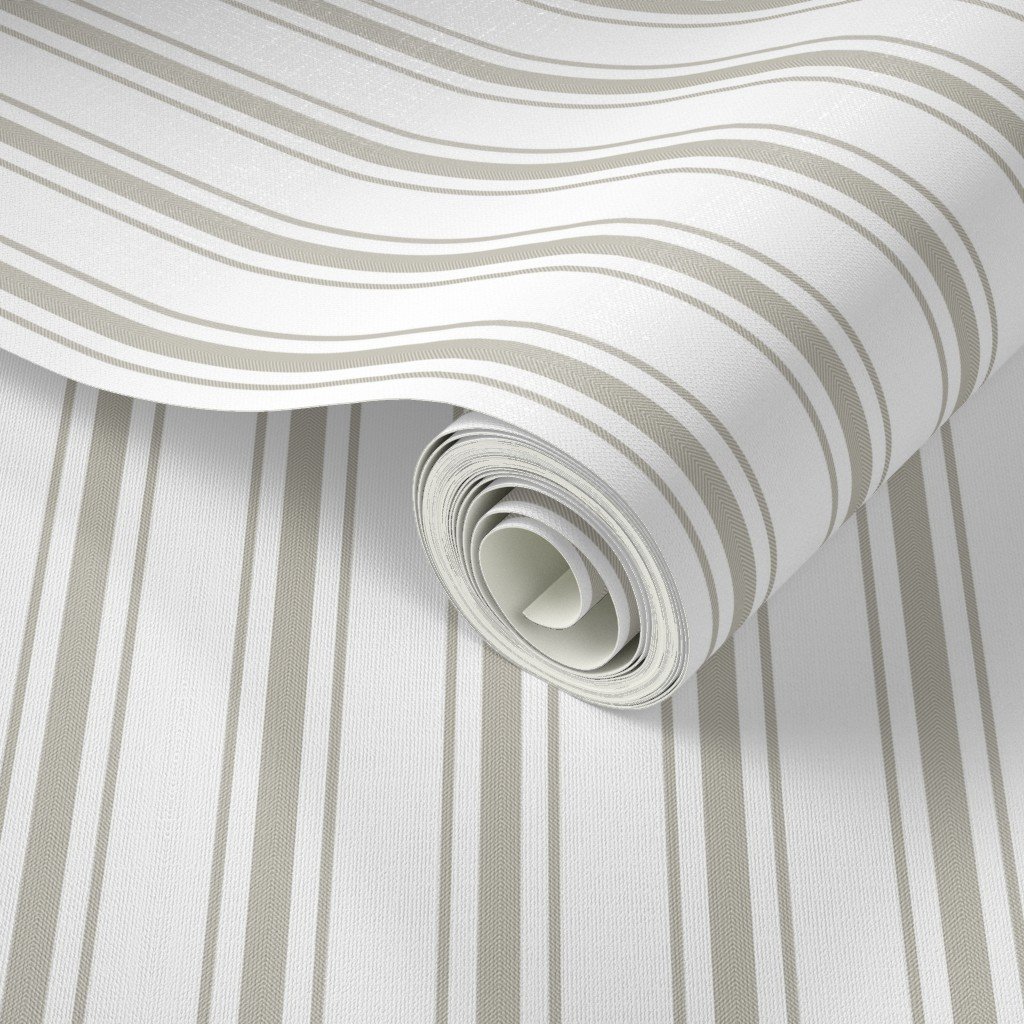 Small Beige on White French Provincial Mattress Ticking Wallpaper mattress stripes wallpaper