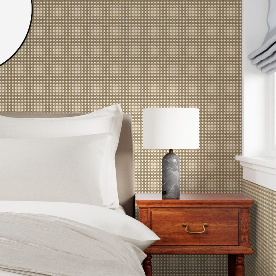 Tan on White Rattan Caning Pattern Wallpaper wicker caning wallpaper