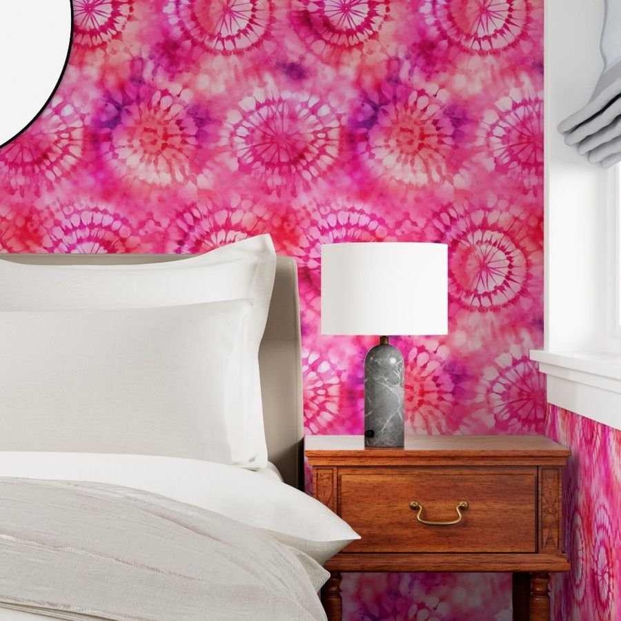 Jumbo Tie Dye Reddish Pink and Purple Circling Swirls Wallpaper tie dye wallpaper