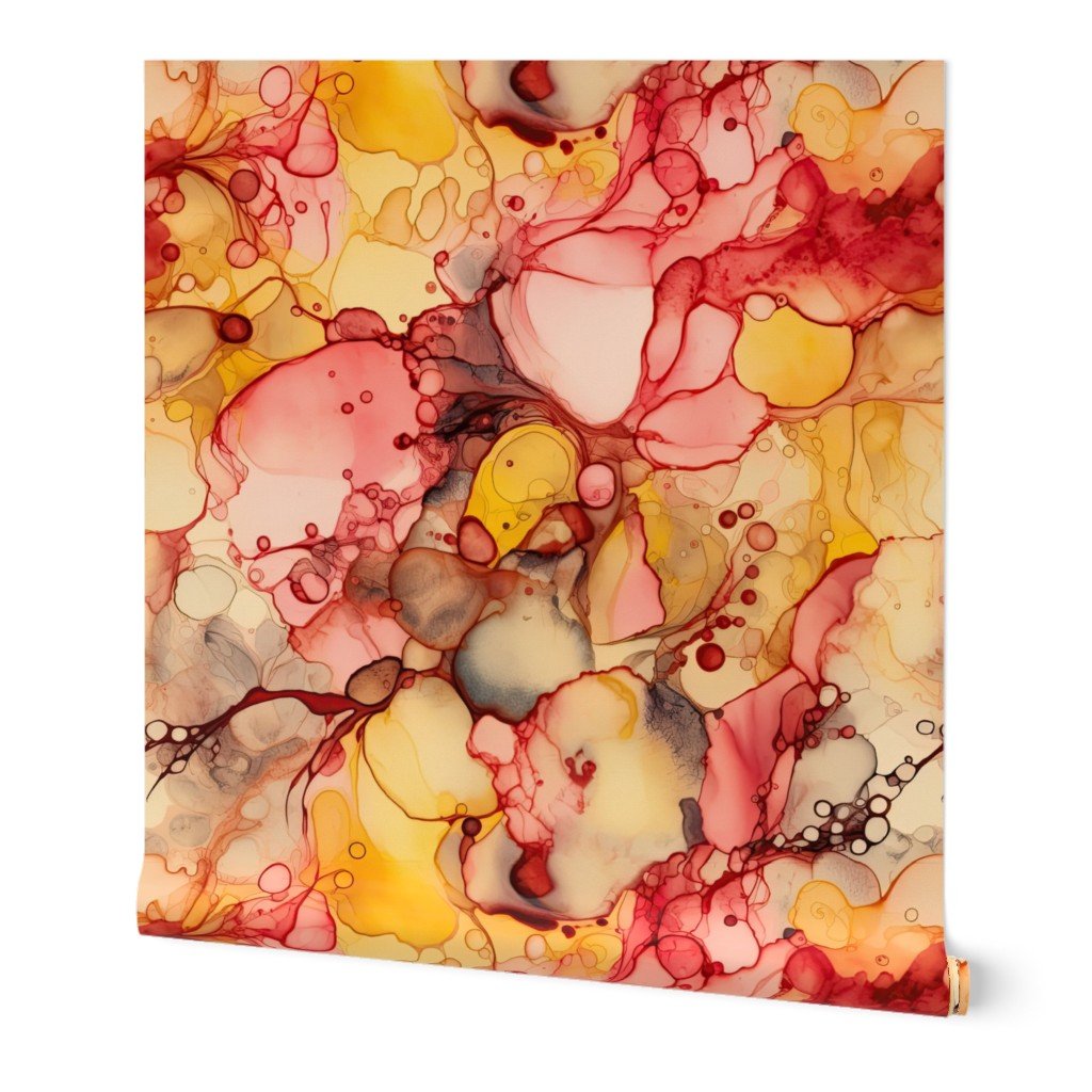 Sunrise Yellow and Peach with Rose Gold Alcohol Ink Liquid Swirls Wallpaper swirling pattern wallpaper