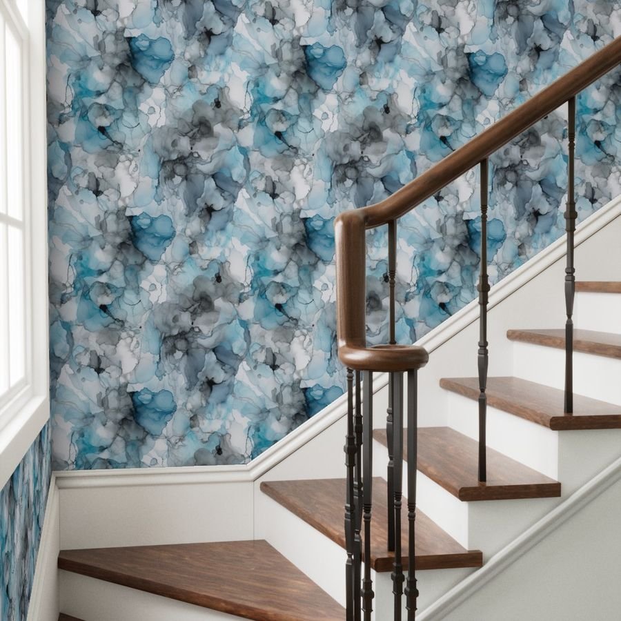 Dusk Blue Grey Alcohol Liquid Ink Swirls Wallpaper liquid ink wallpaper