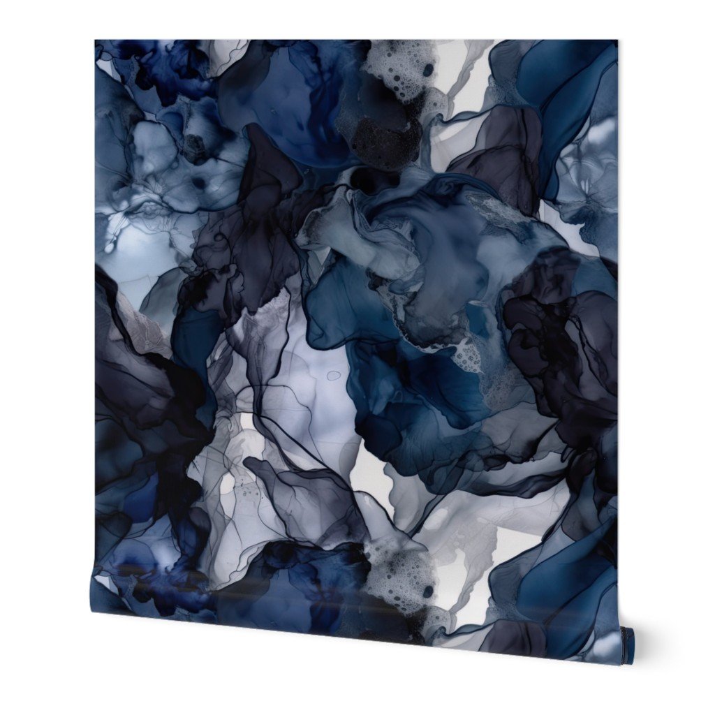 Twilight Navy Blue Lavender and Grey Alcohol Ink Liquid Swirls Wallpaper twilight swirls wallpaper