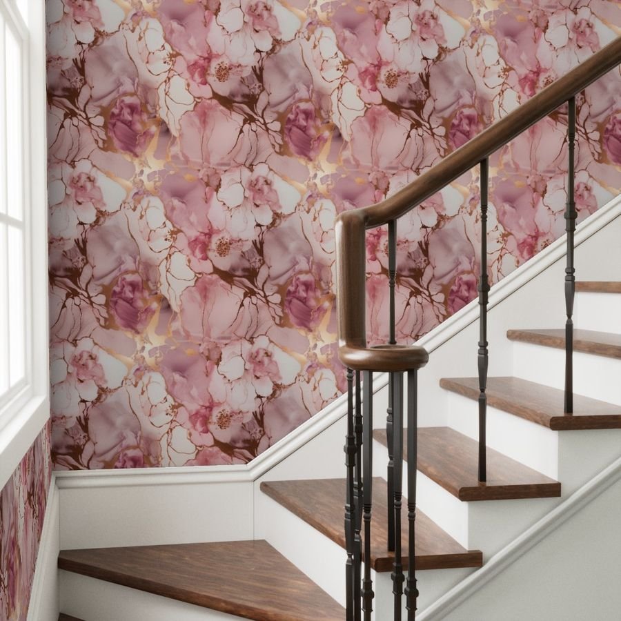 Pale Pink and Rose Gold Alcohol Ink Liquid Swirls Wallpaper pink swirls wallpaper