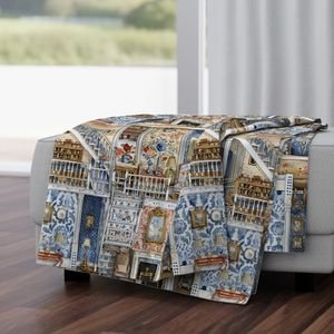 Victorian Dollshouse with Period Decor in Watercolor 2 Interior Collection Decor Collection doll house throw blanket design