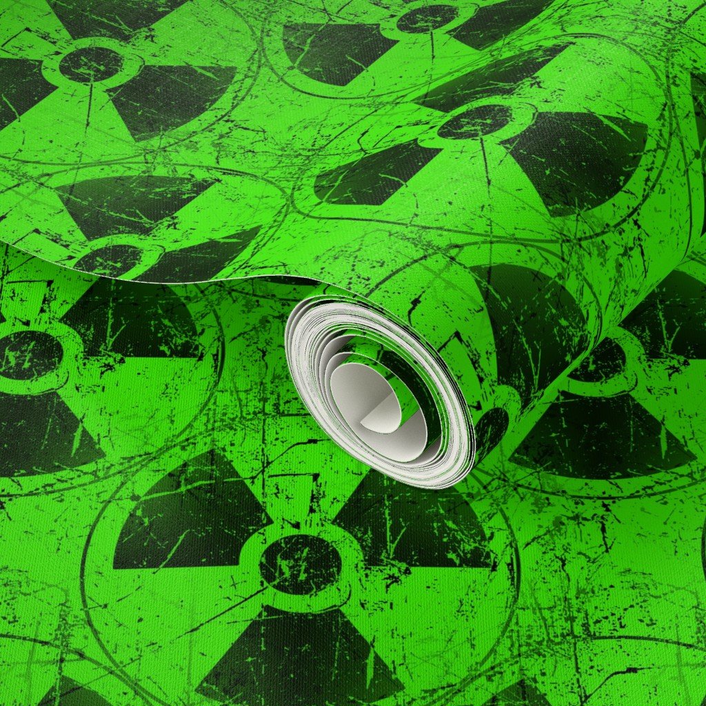 Green and Black Radioactive Hazmat Grunge Pattern Wallpaper green warning wallpaper