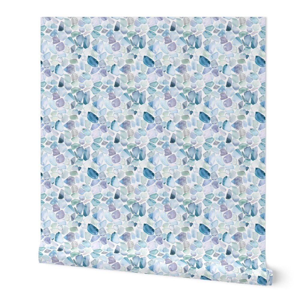 Small Blue and Lilac Shards of Tumbled and Scattered Watercolor Wallpaper oceanic feel wallpaper