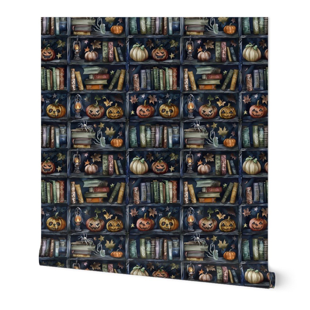 Dark Halloween Bookcase with Jack-O