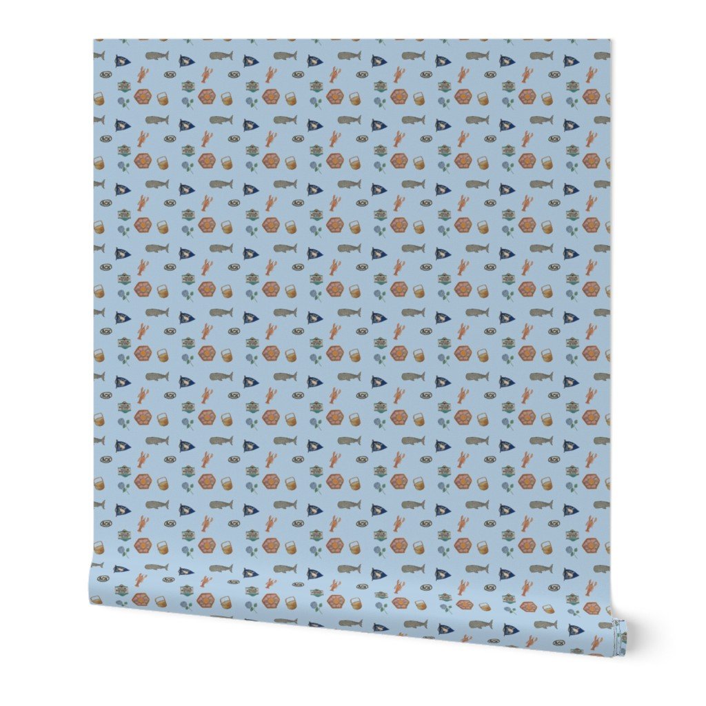Nantucket Island Symbols and Motifs in Mini on Blue Wallpaper nantucket burgee wallpaper